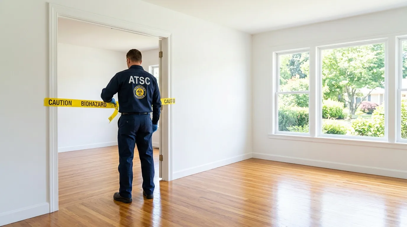 Certified biohazard cleanup crew performing Decomposition Cleanup in Forestdale